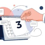 Mão virando página de calendário com o número 3, indicando data.